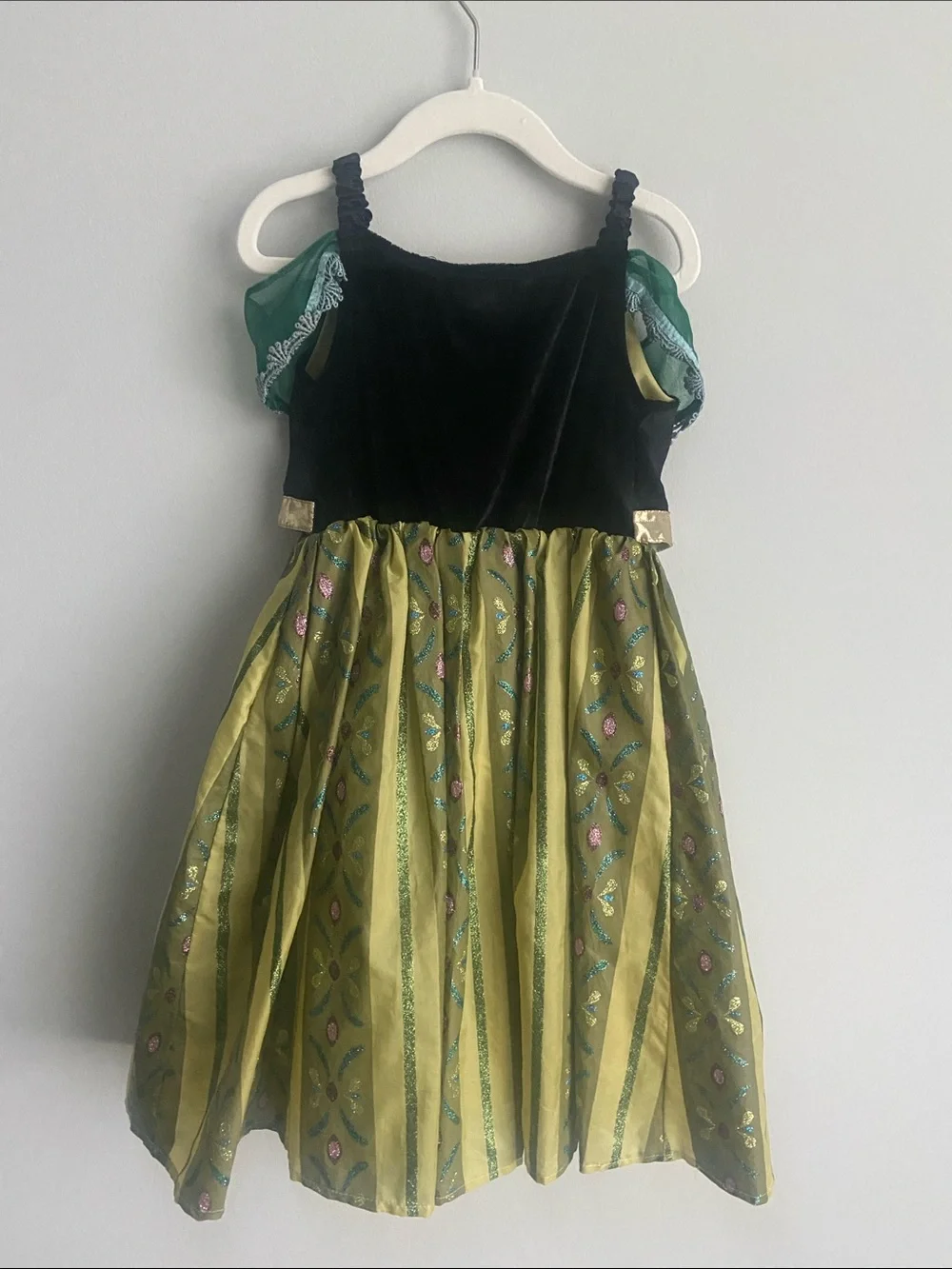 Disney Parks Ana Coronation Frozen Dress size xs 4/5 green striped black velvet
